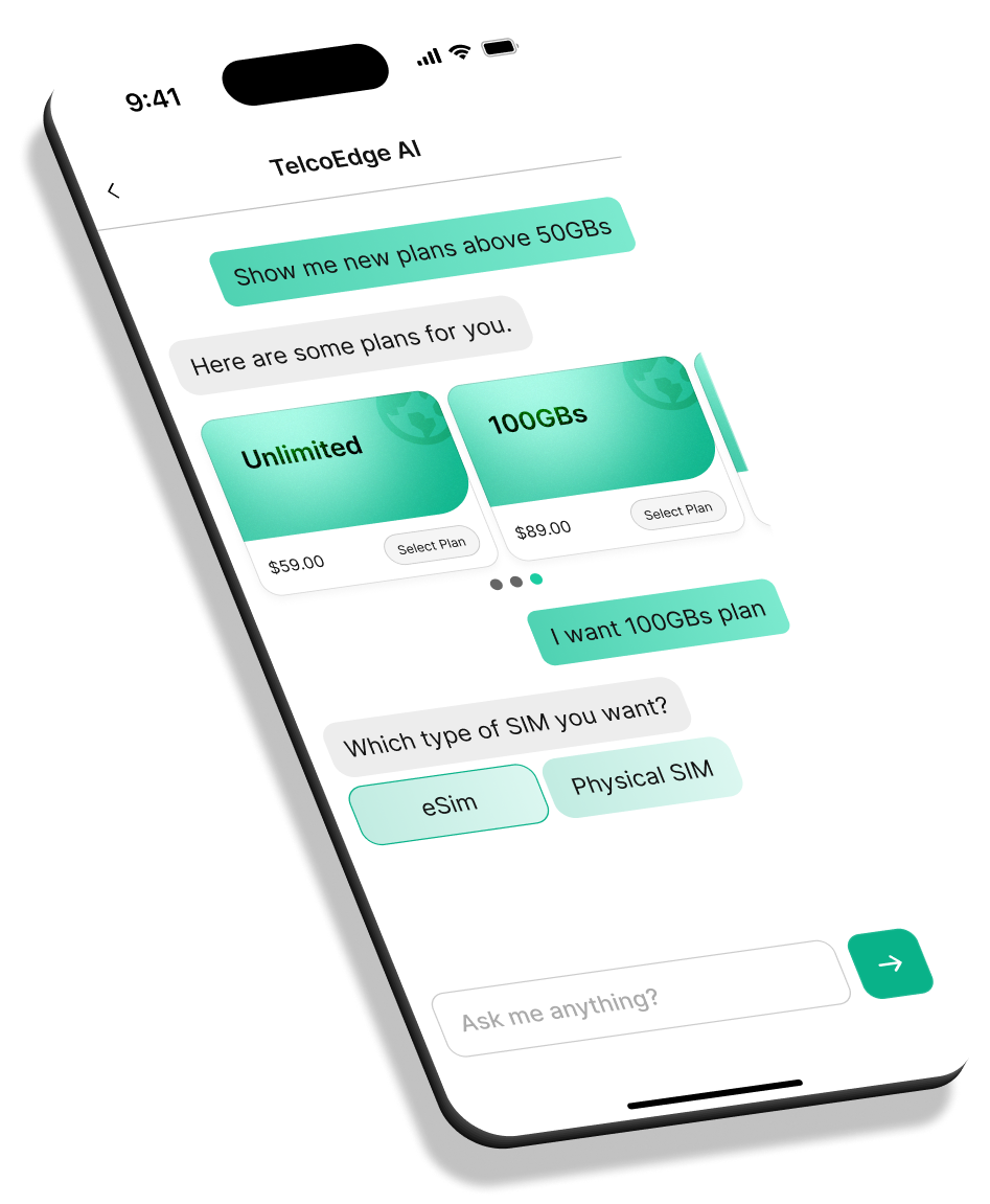 TelcoEdge mobile dashboard interface